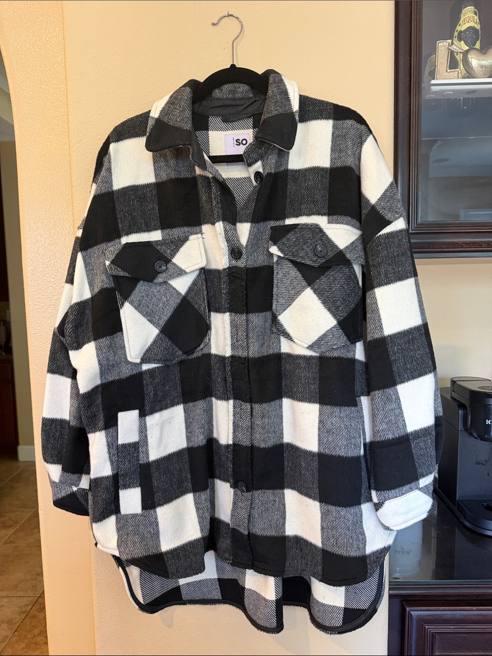 SO Black & White Buffalo Plaid Shacket